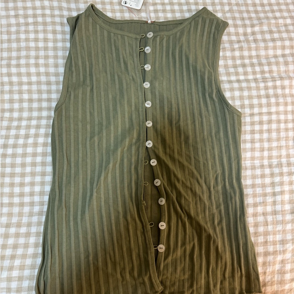 Free People Olive Green Sleeveless Button-Up Top